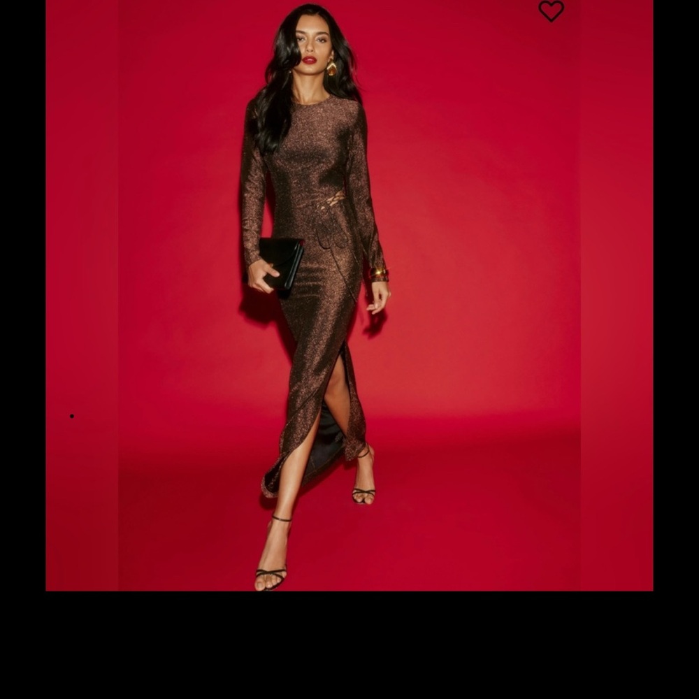 Reformation Brown Copper Sparkle Kinsey Dress